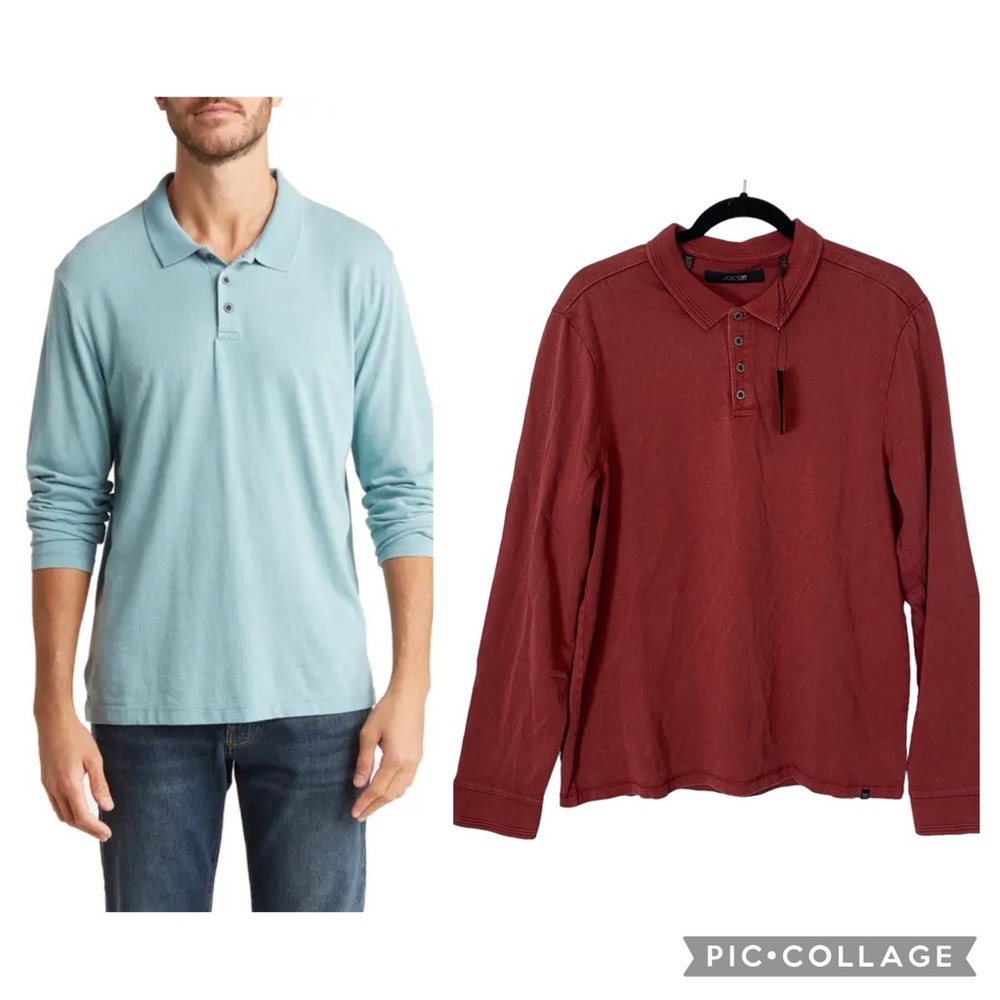 Joe’s Jeans Lorenzo Polo Collared Partial Button Long Sleeve Top Size M